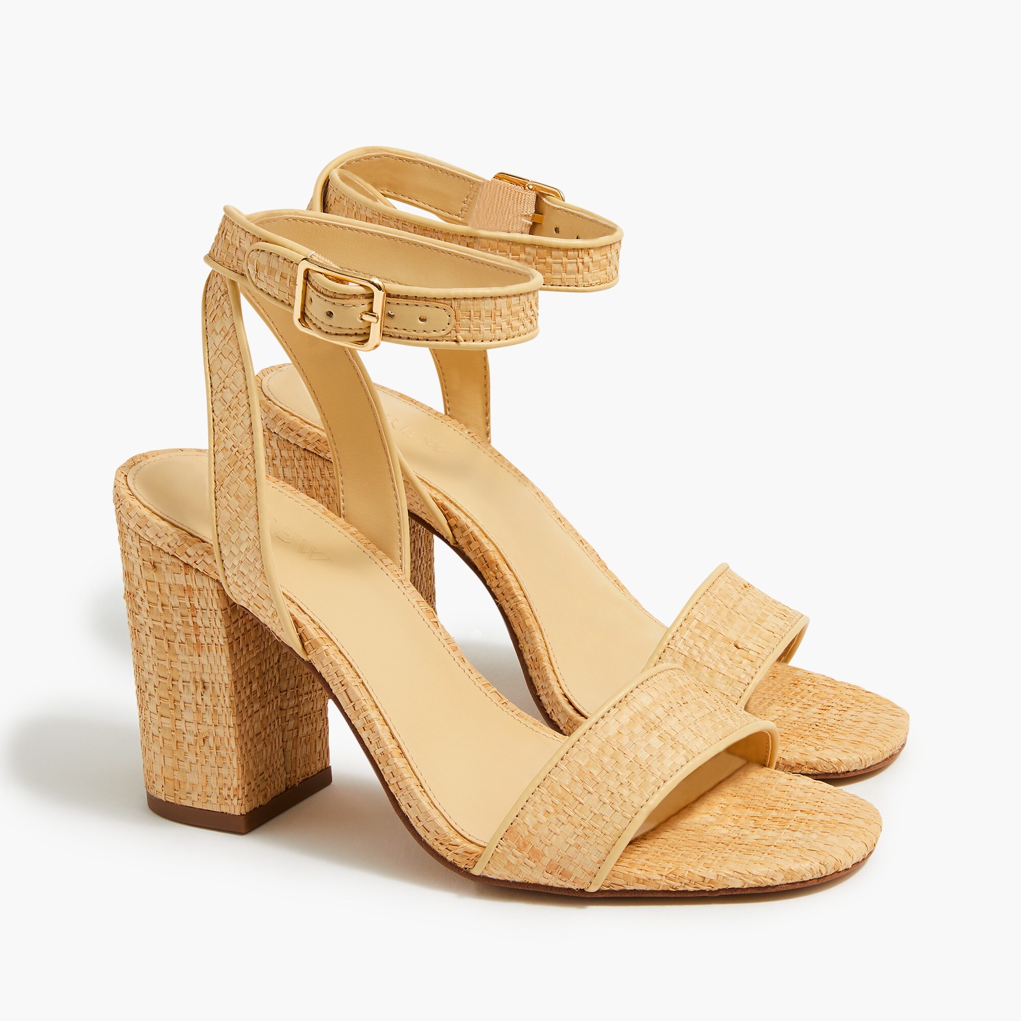 Raffia peep-toe block heels