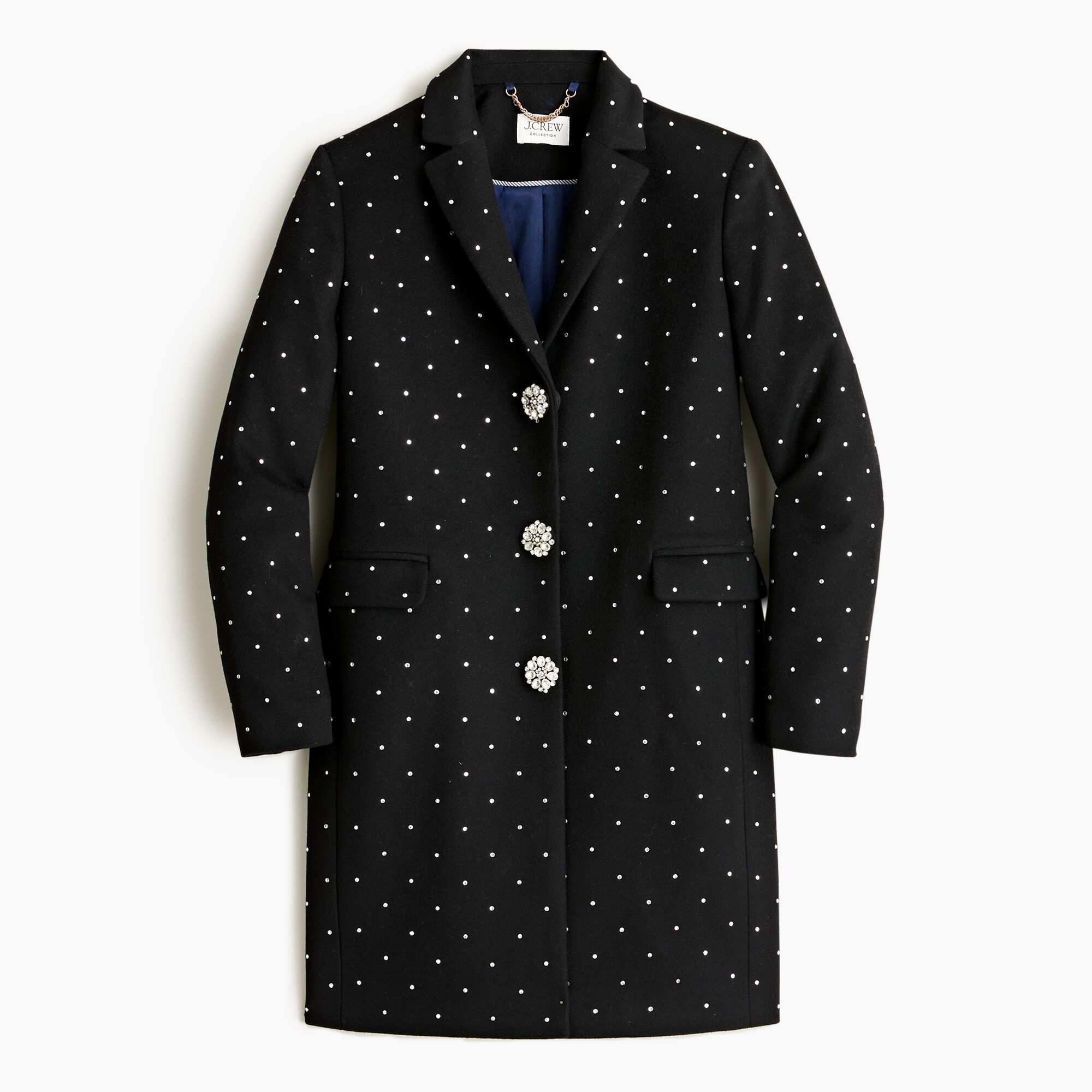 Collection crystal-embellished topcoat in Italian wool blend