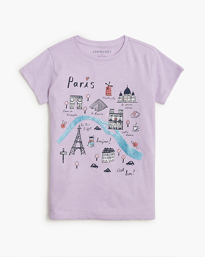 factory: girls&apos; paris map graphic tee for girls, right side, view zoomed