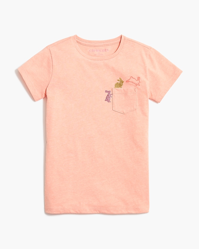 factory: girls&apos; bunny-pocket graphic tee for girls, right side, view zoomed