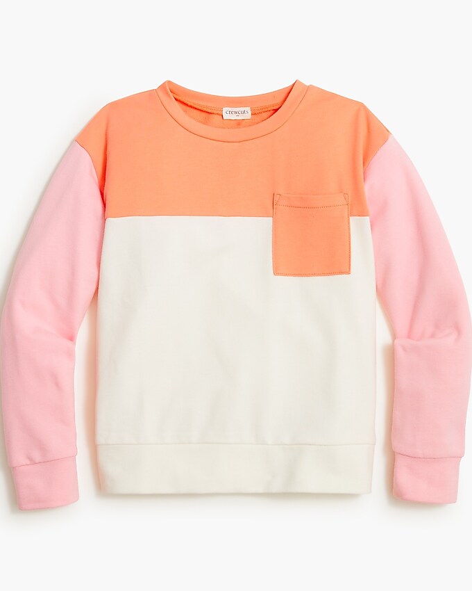 factory: girls&apos; colorblock sweatshirt for girls, right side, view zoomed