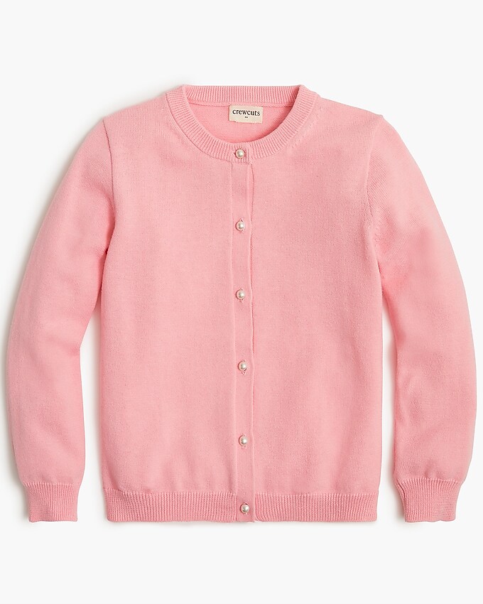 factory: girls&apos; cardigan sweater with pearl buttons for girls, right side, view zoomed