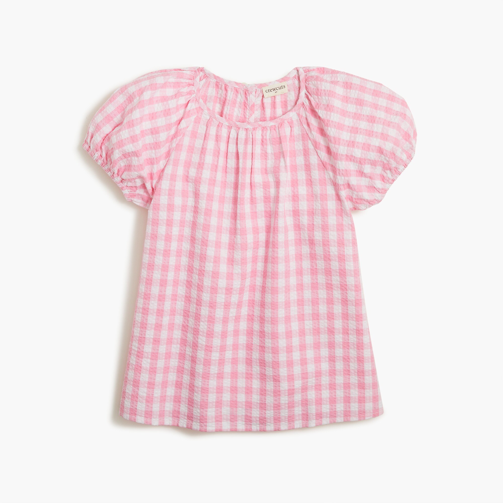 Girls' seersucker puff-sleeve top