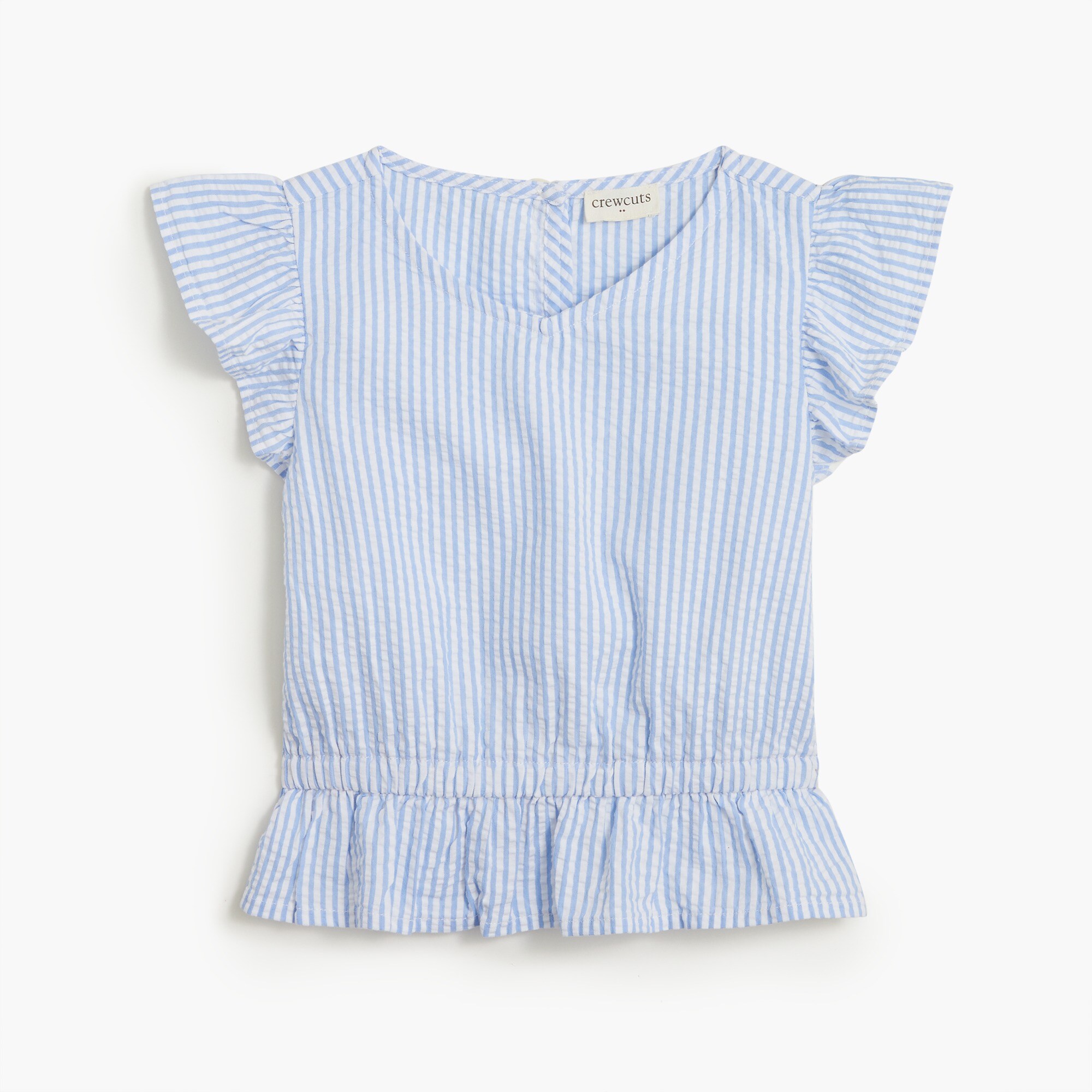 Girls' seersucker ruffle-sleeve top