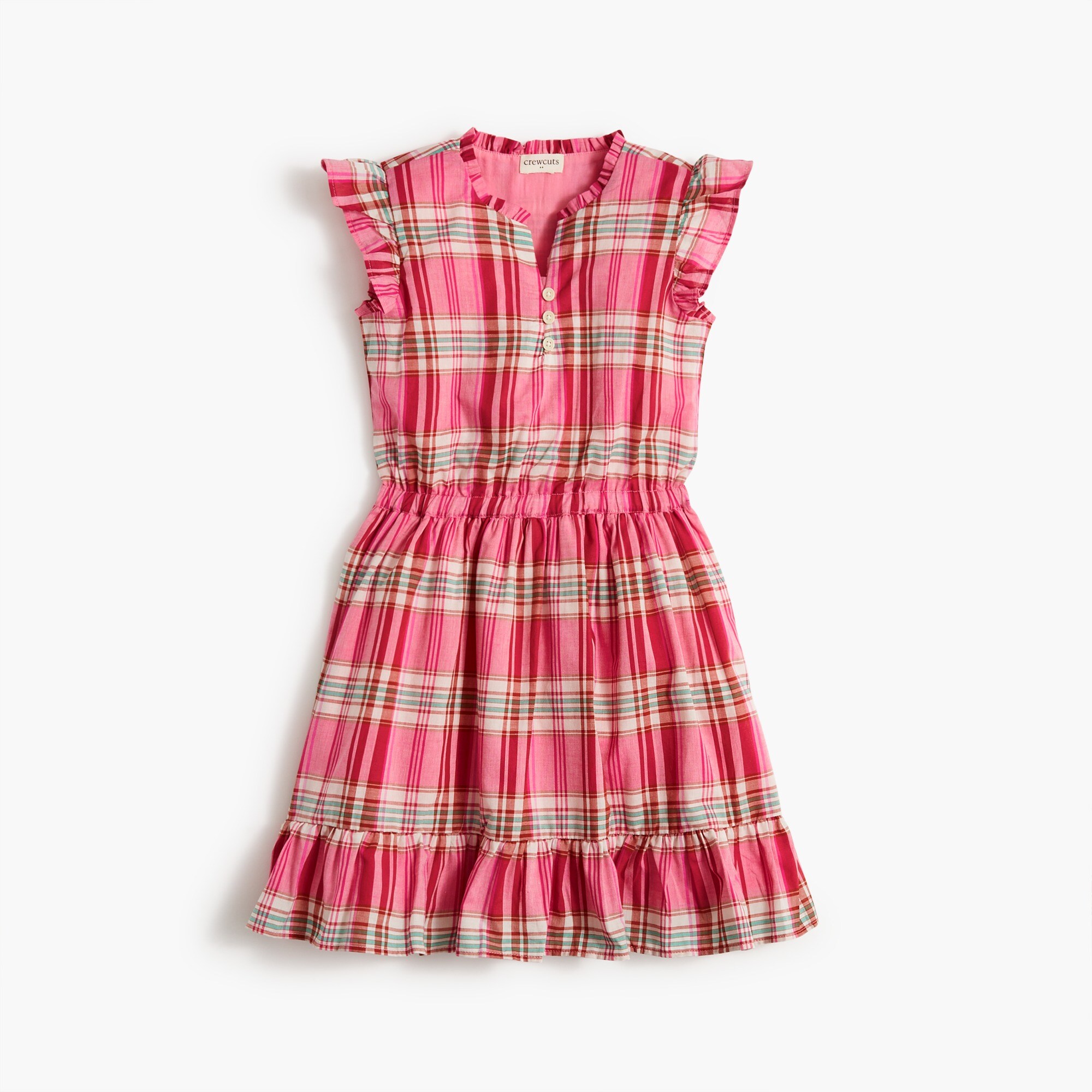 girls&apos; plaid ruffle-sleeve dress with ruffle hem for girls