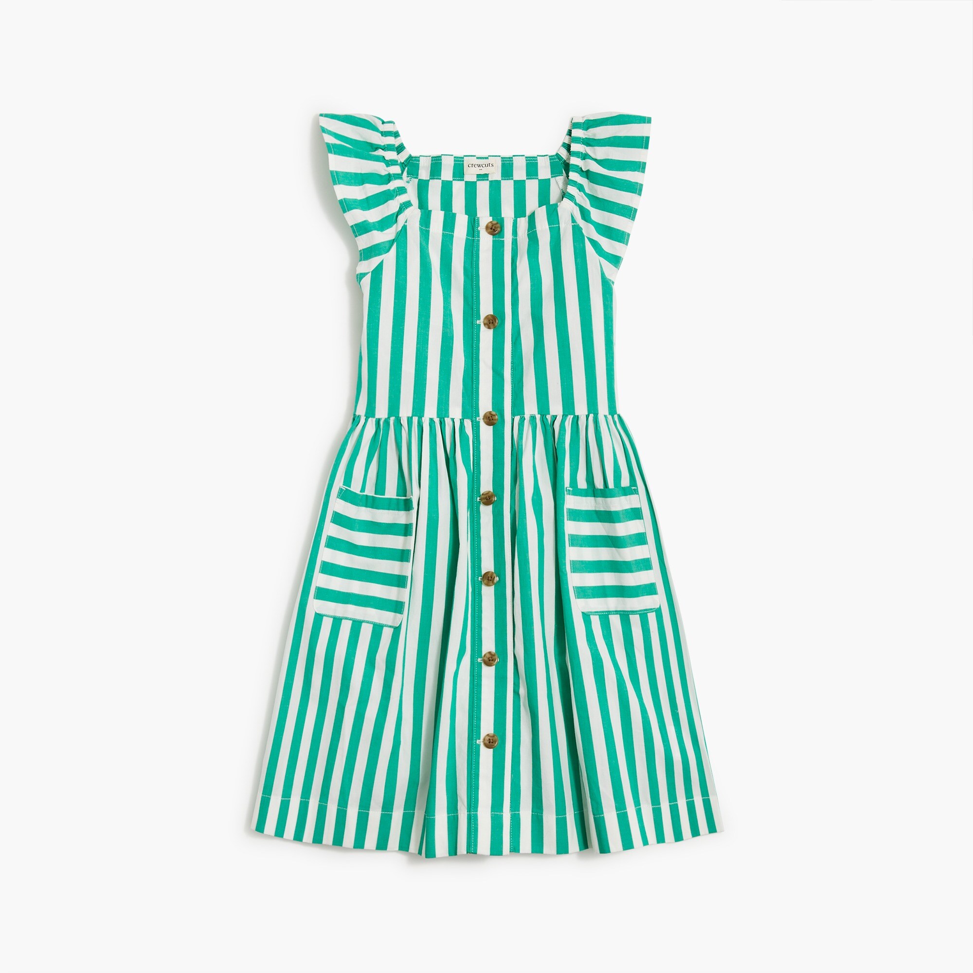 Girls' striped button-front dress with pockets