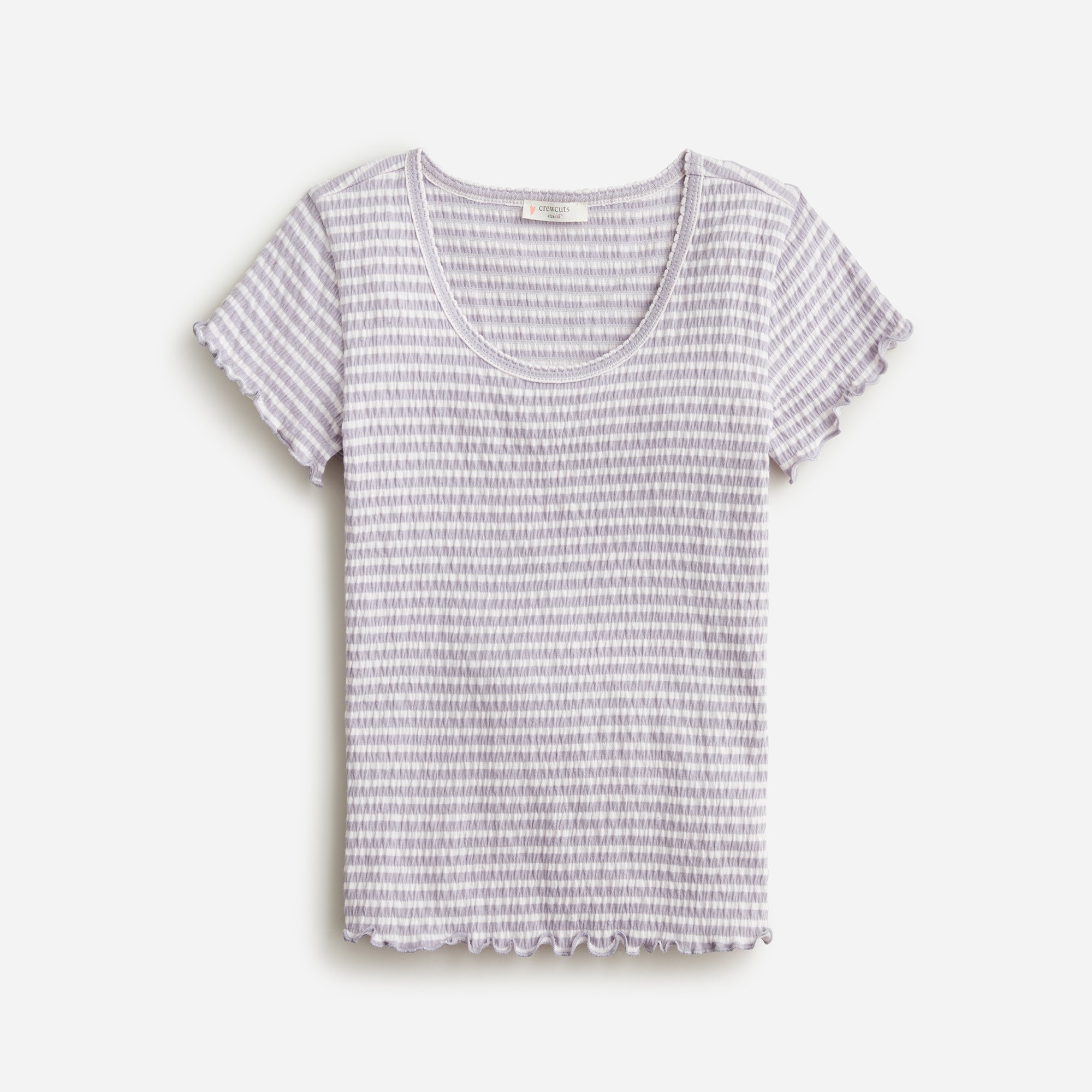  Girls&apos; crinkle lettuce-hem T-shirt in stripe