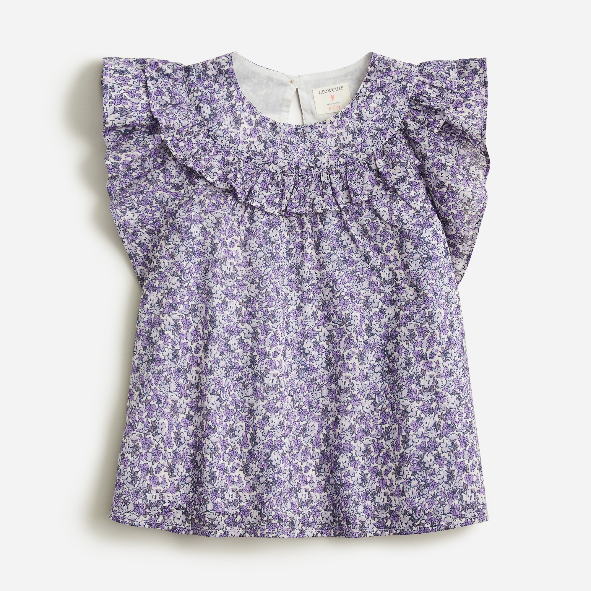  Girls&apos; flutter-sleeve cotton voile top in violet floral