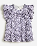 Girls&apos; flutter-sleeve cotton voile top in violet floral