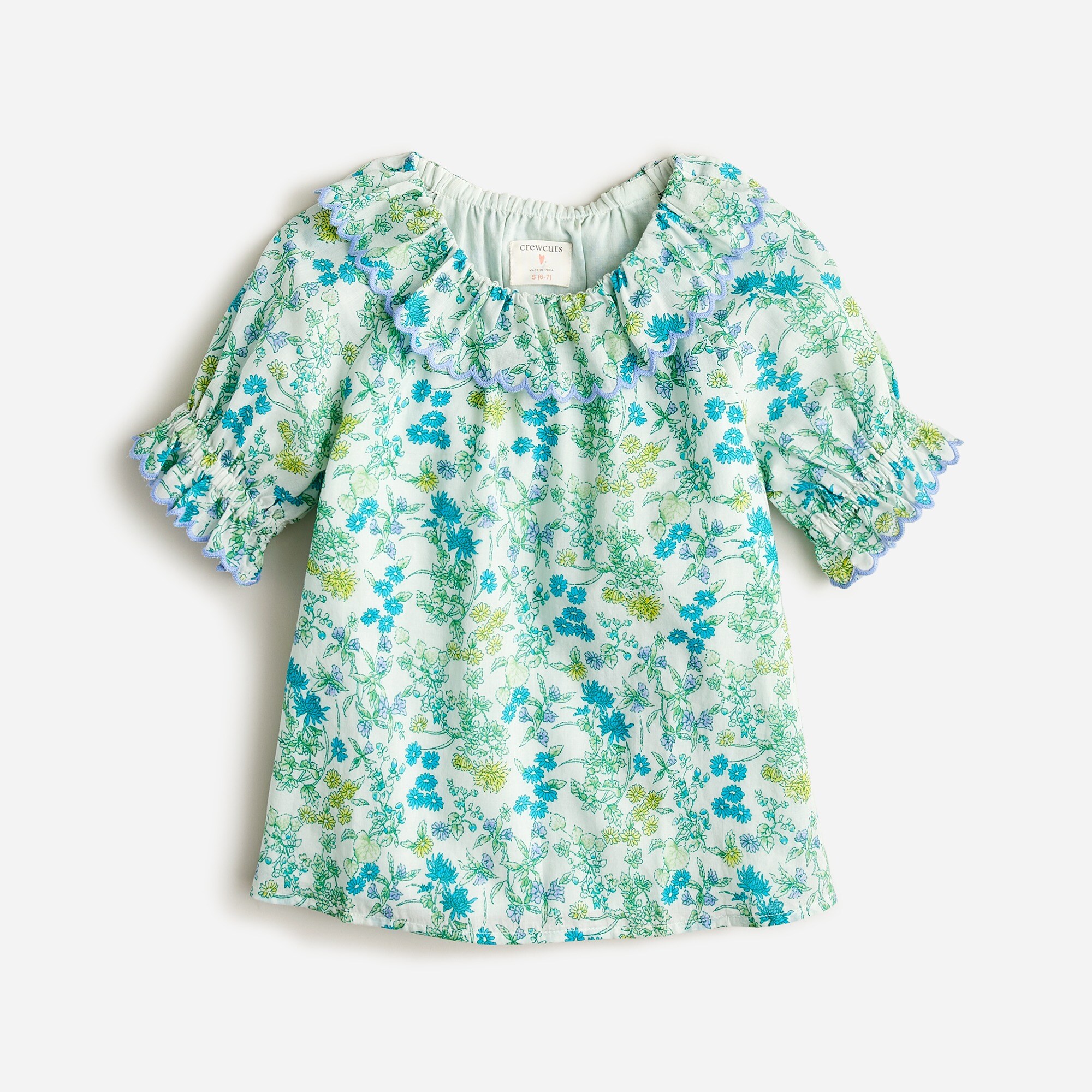 girls Girls&apos; scallop-collar cotton voile top