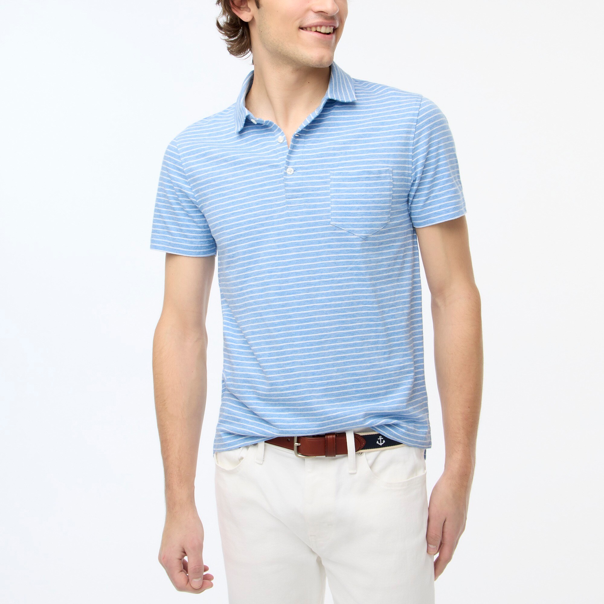 factory: striped slub jersey polo for men, right side, view zoomed