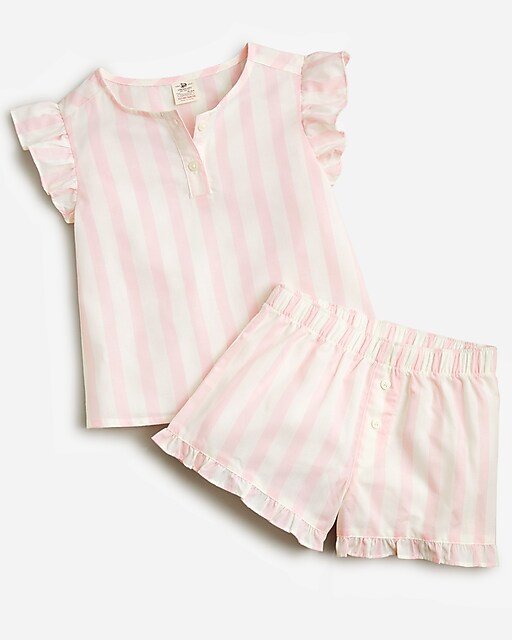  Girls&apos; ruffle-trim cotton poplin sleep set in stripe