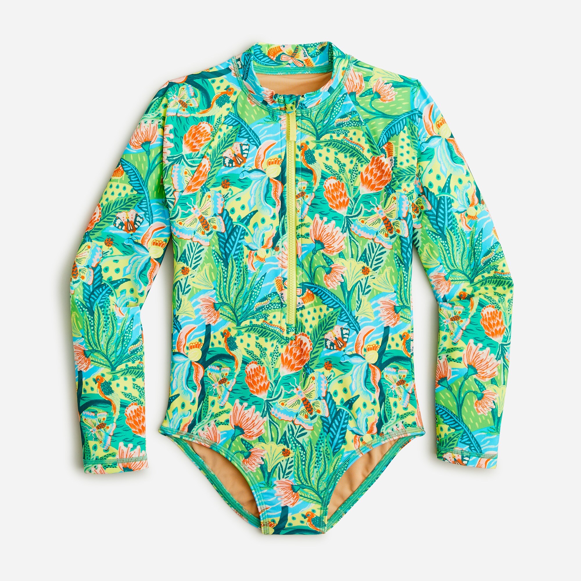 Girls&apos; printed rash guard one-piece with UPF 50+