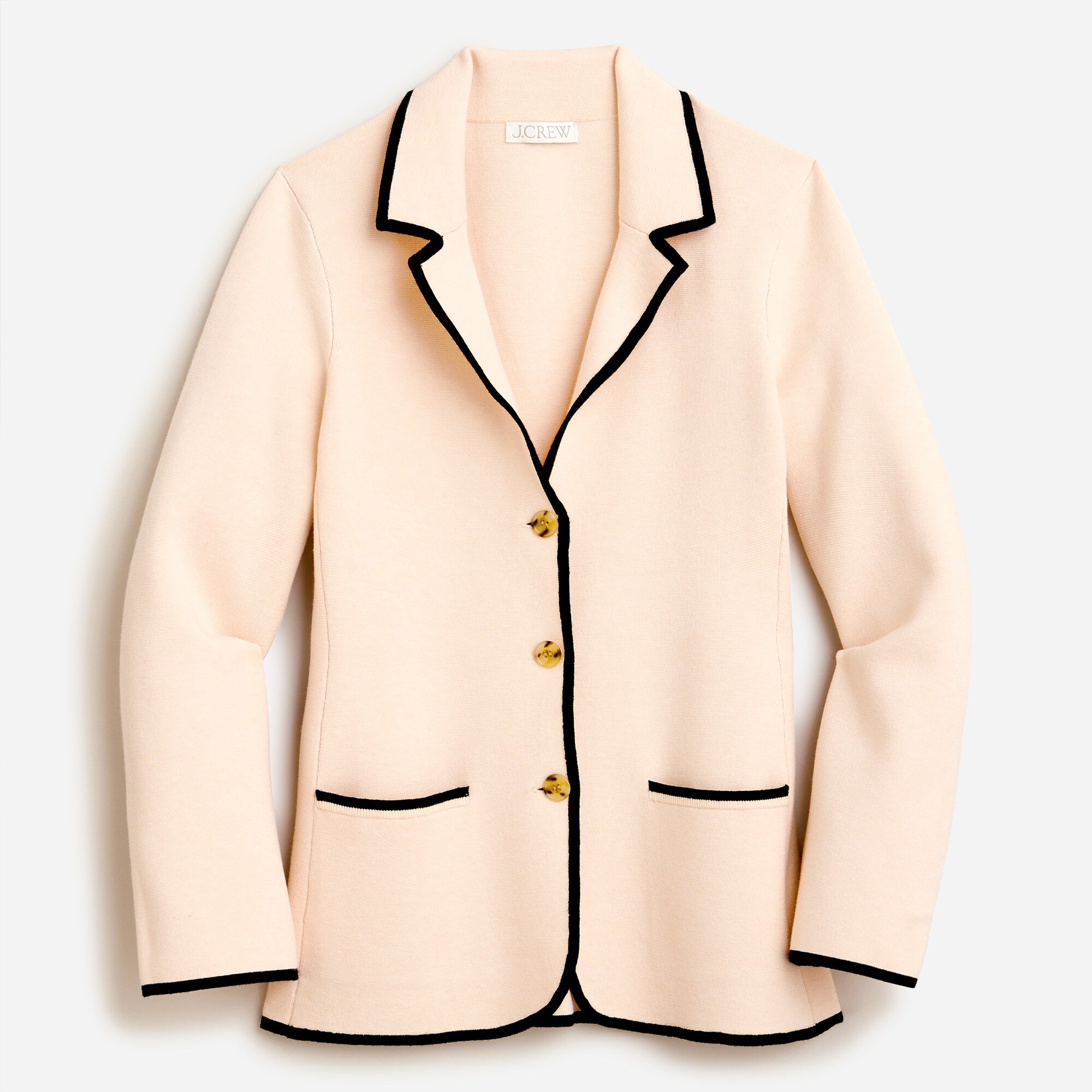 Contrast-trim waisted sweater-blazer