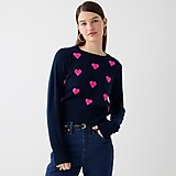 Cropped cashmere crewneck sweater in heart print