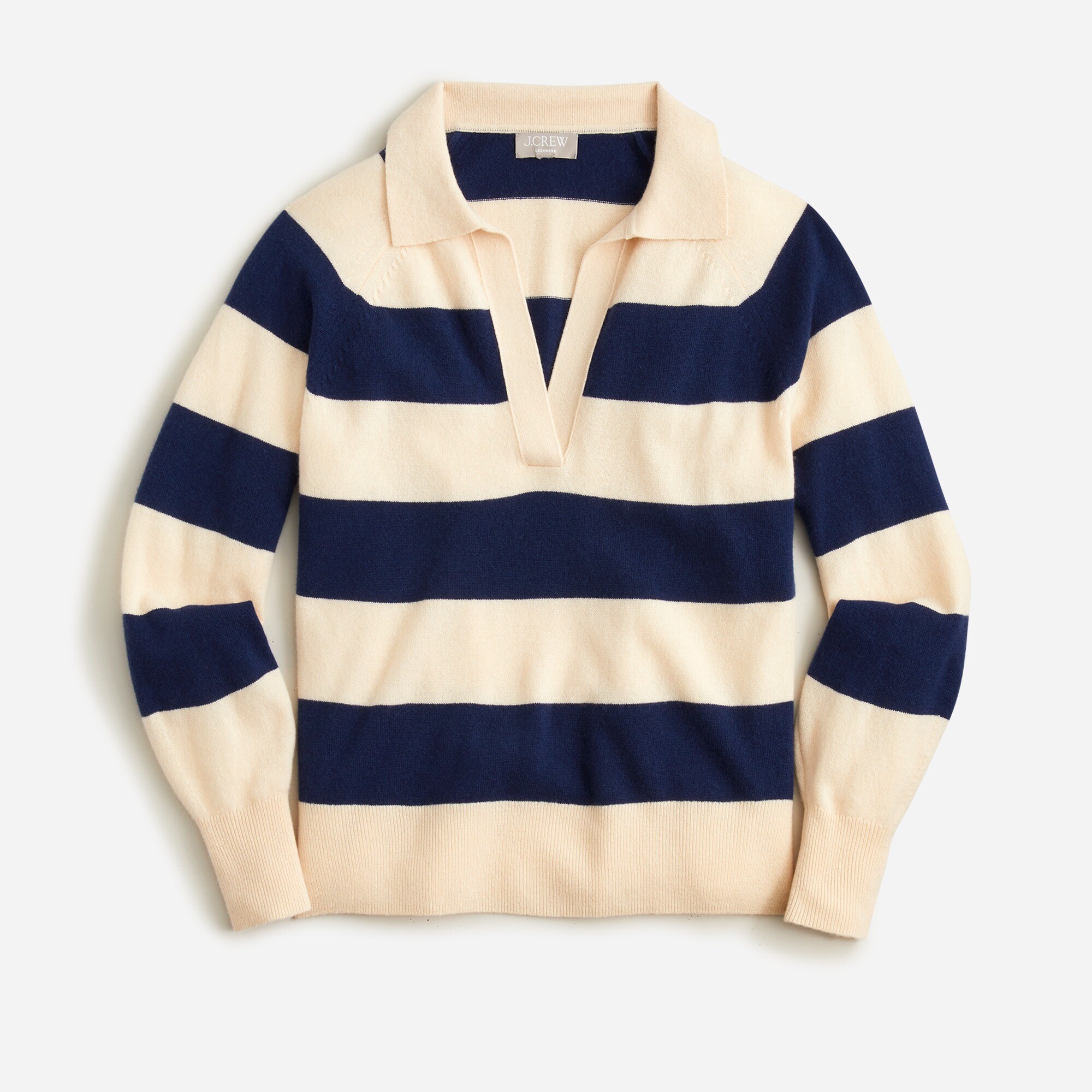 Cashmere Collared Sweater In Rugby Stripe For Women | J.Crew
