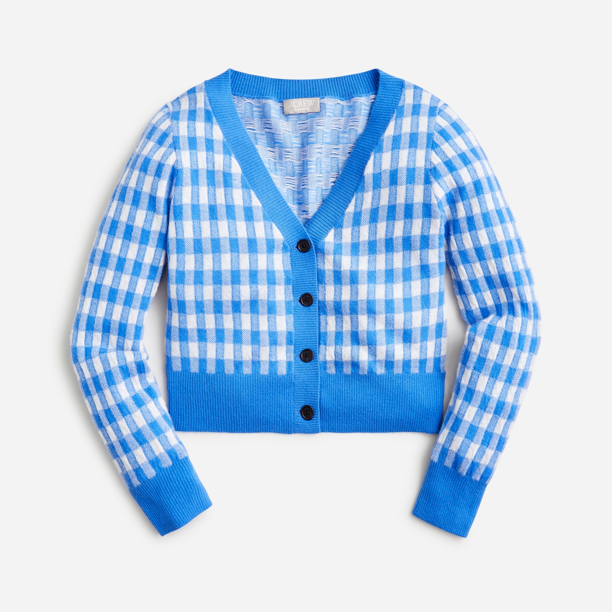 Cashmere Cropped V-neck Cardigan Sweater In Gingham For Women | J.Crew
