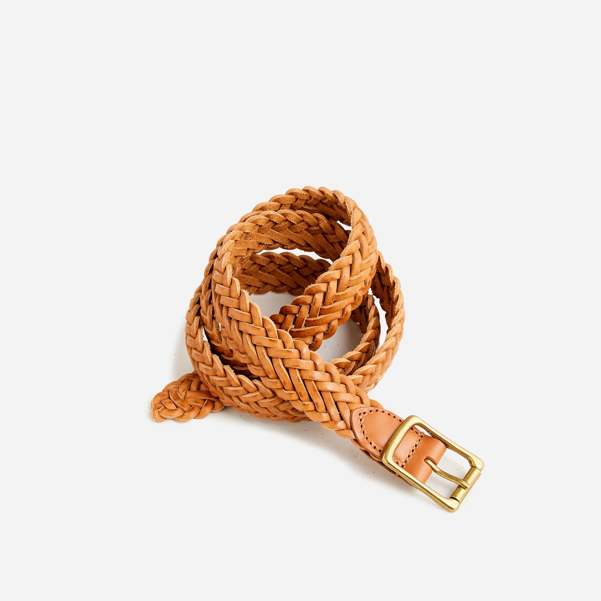 Roller-buckle braided Italian leather belt