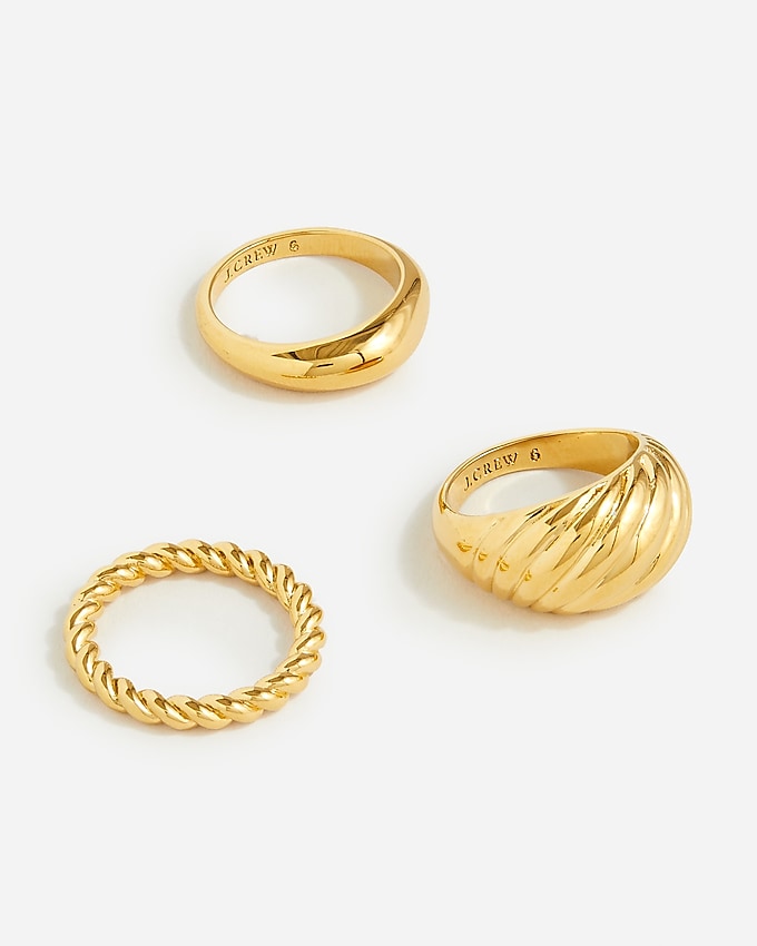 j.crew: sculptural gold rings set-of-three for women, right side, view zoomed