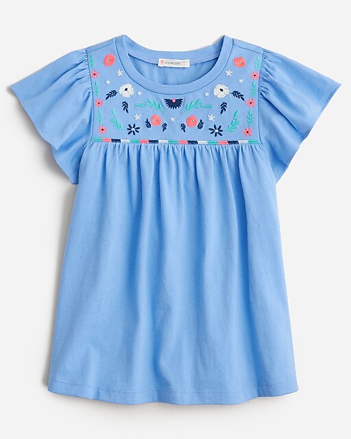  Girls&apos; embroidered flutter-sleeve T-shirt