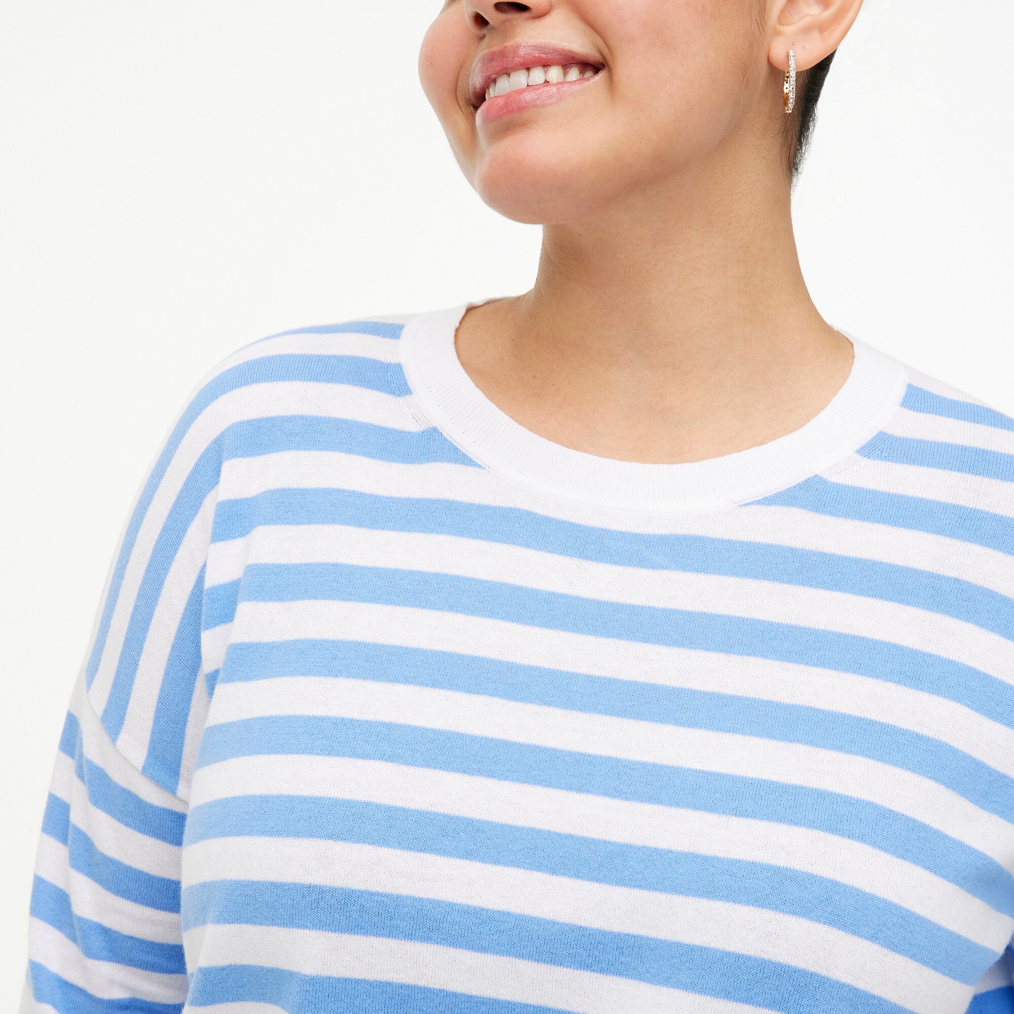 Striped crewneck sweater with drop shoulder