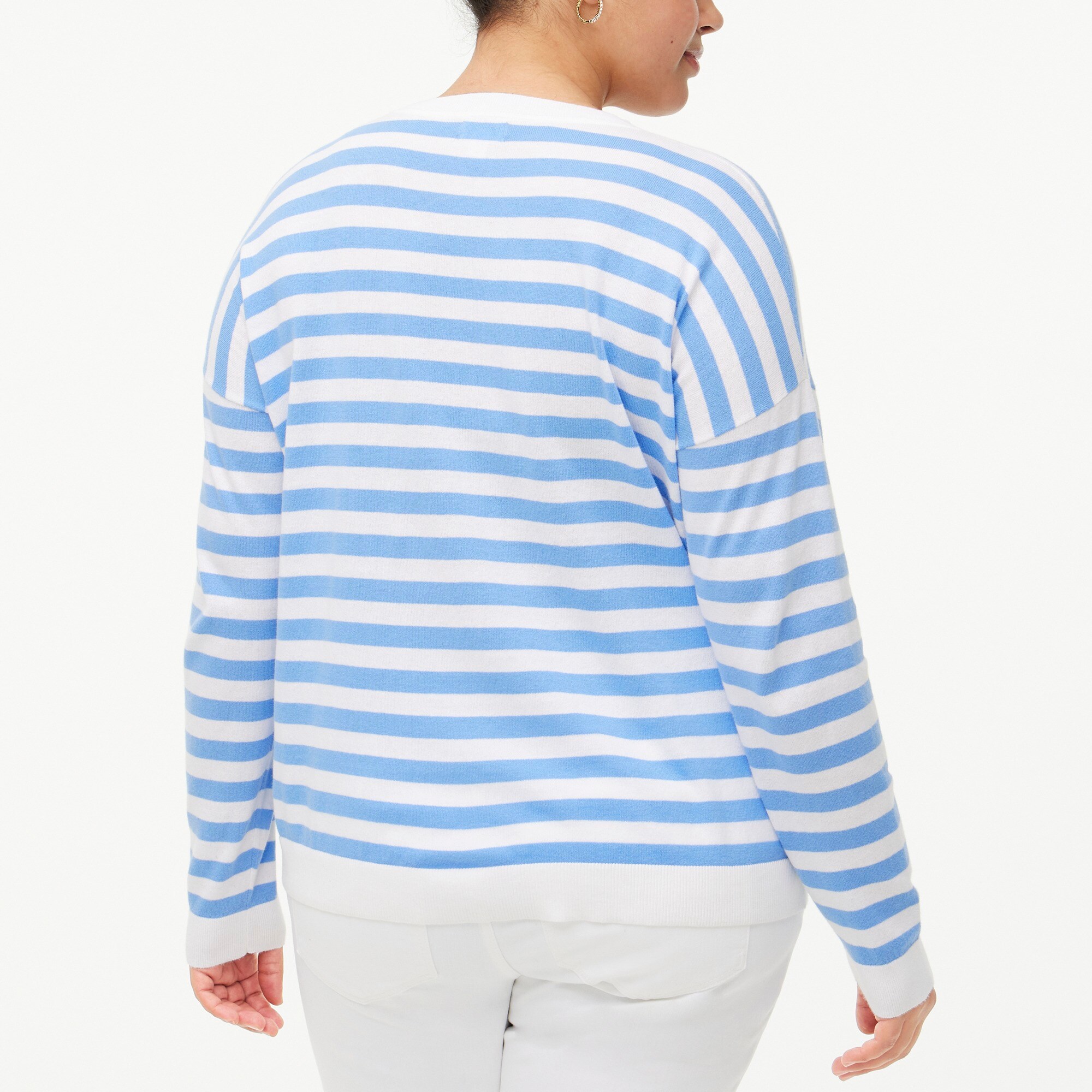 Striped crewneck sweater with drop shoulder