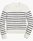 Striped cable mockneck sweater