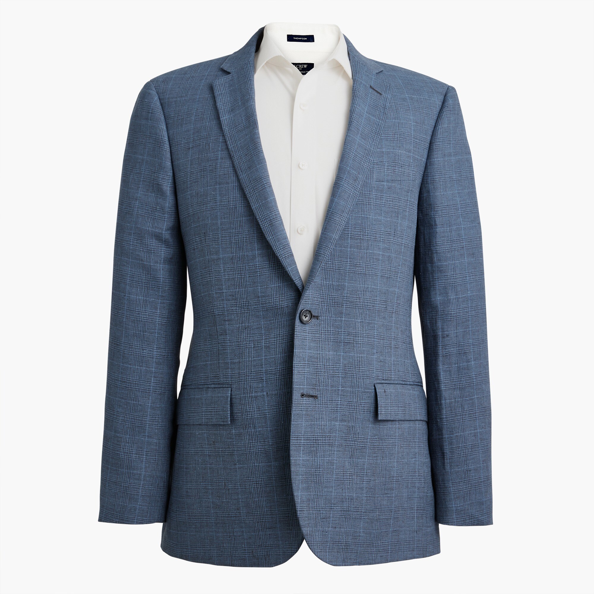 plaid slim-fit suit jacket in linen for men