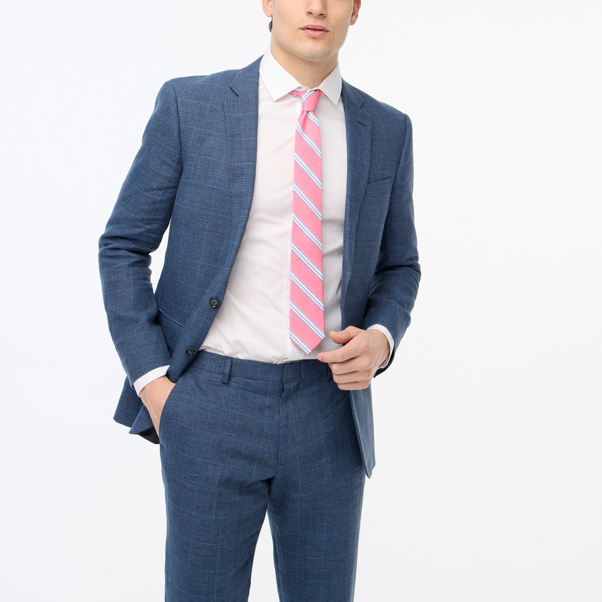 Plaid slim-fit suit jacket in linen