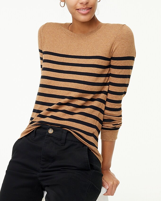 factory: striped teddie sweater for women, right side, view zoomed