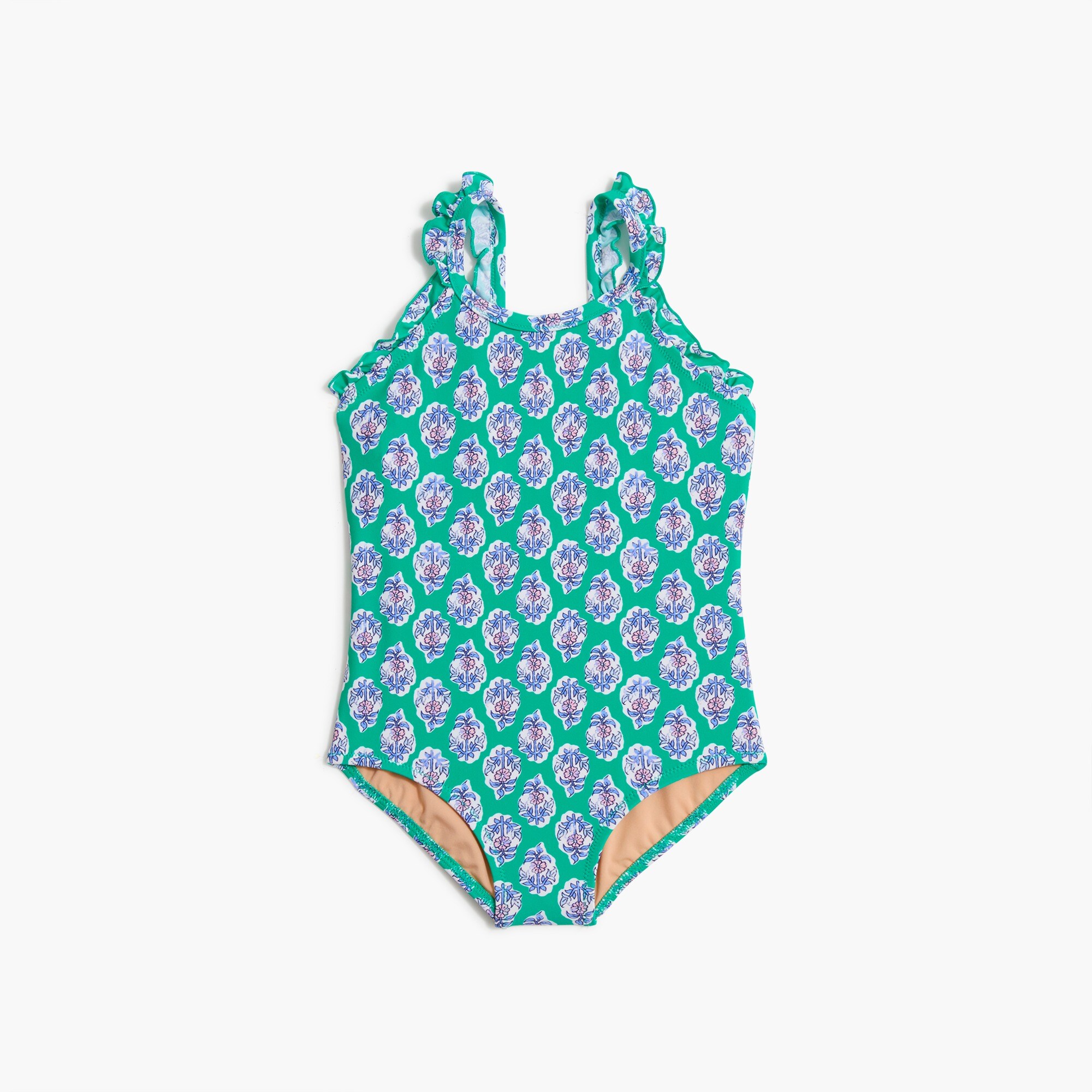 Girls' printed ruffle-strap one-piece swimsuit
