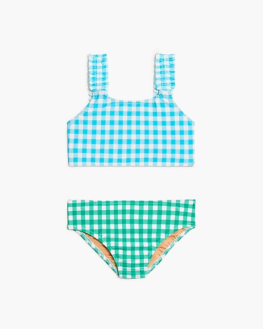 girls Girls&apos; green ruffle-strap swimsuit set