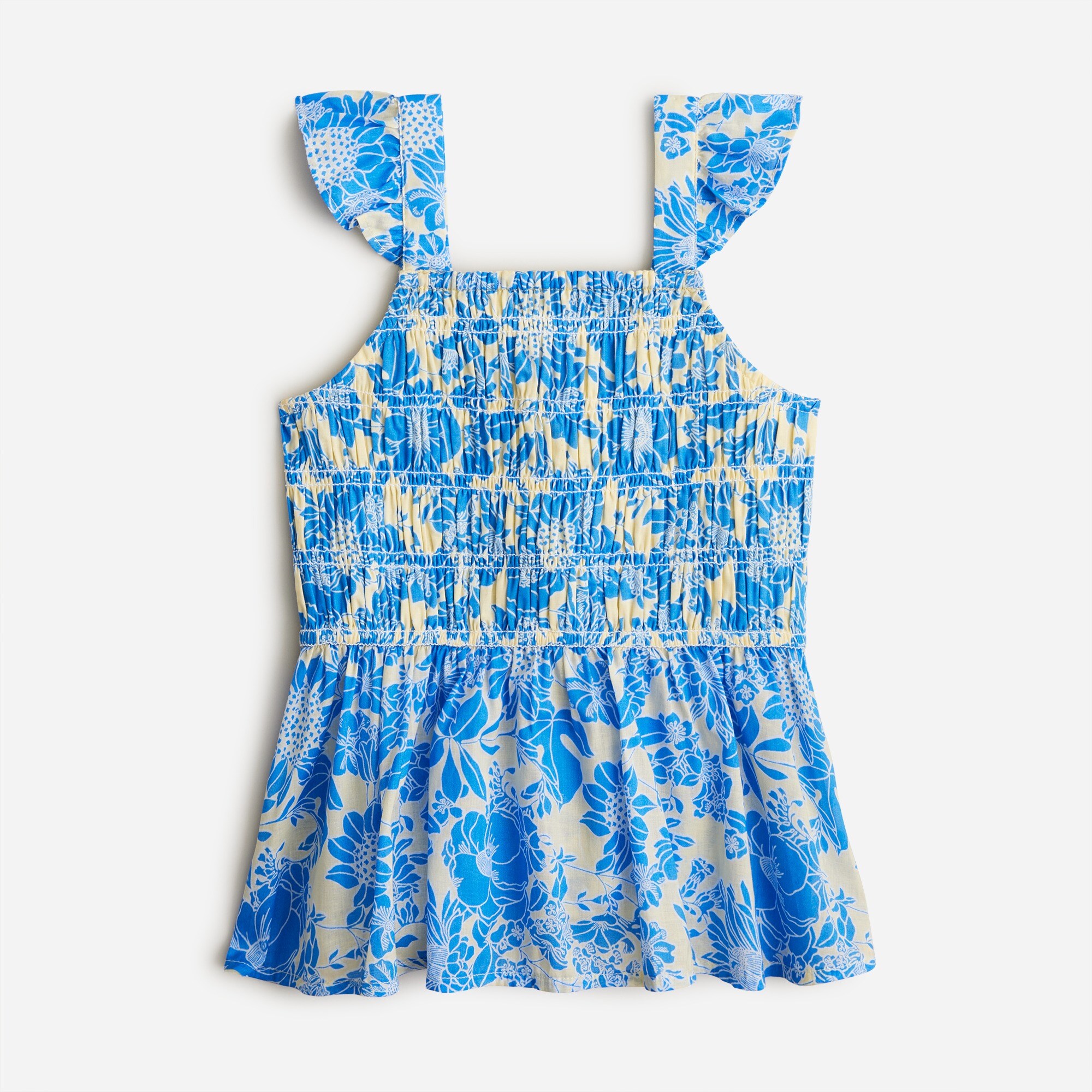  Girls&apos; flutter-sleeve smocked tank top in floral