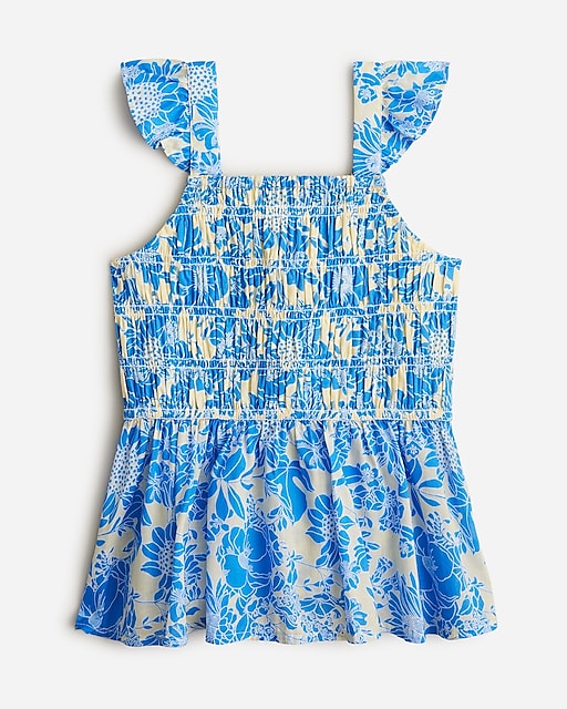  Girls&apos; flutter-sleeve smocked tank top in floral