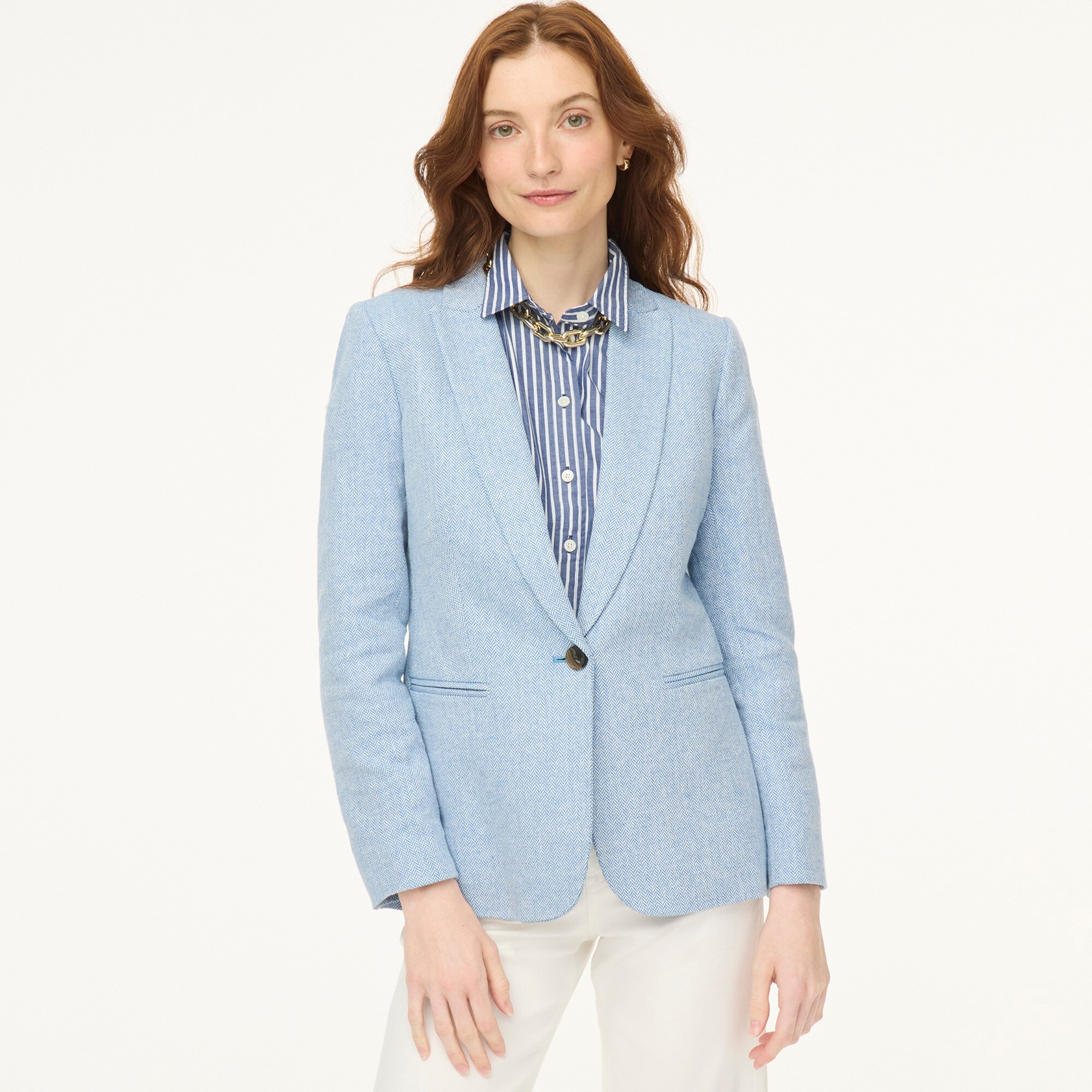 womens Petite herringbone one-button blazer