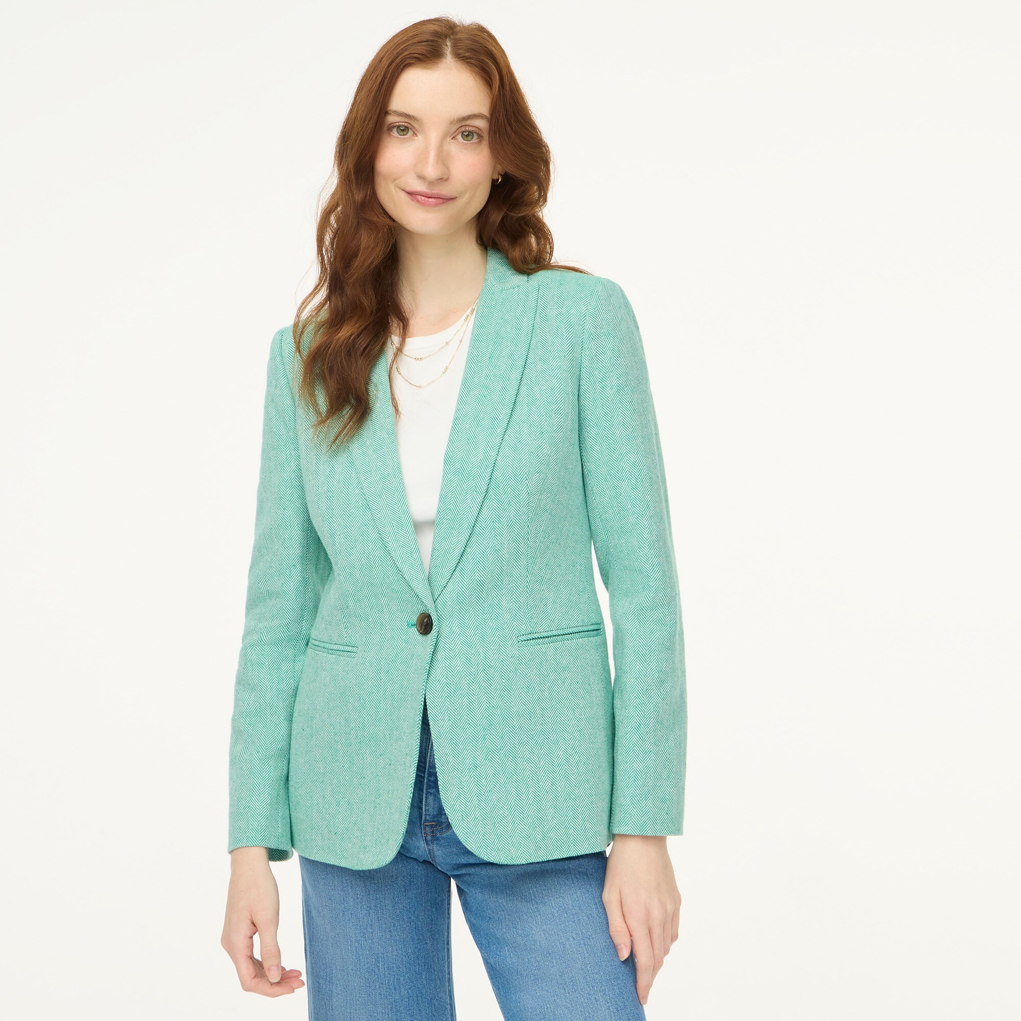 womens Herringbone one-button blazer