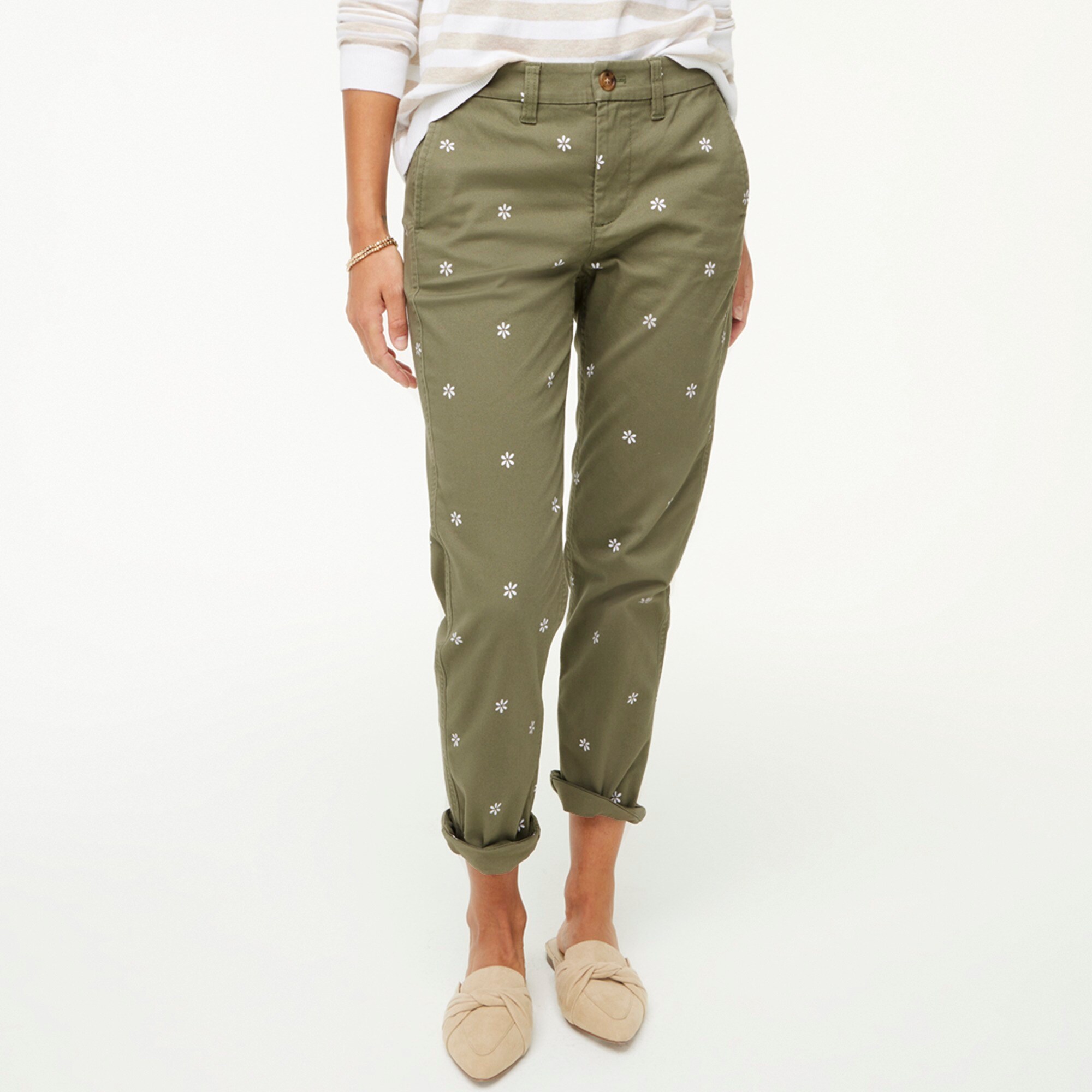 Daisy print high-rise girlfriend chino pant