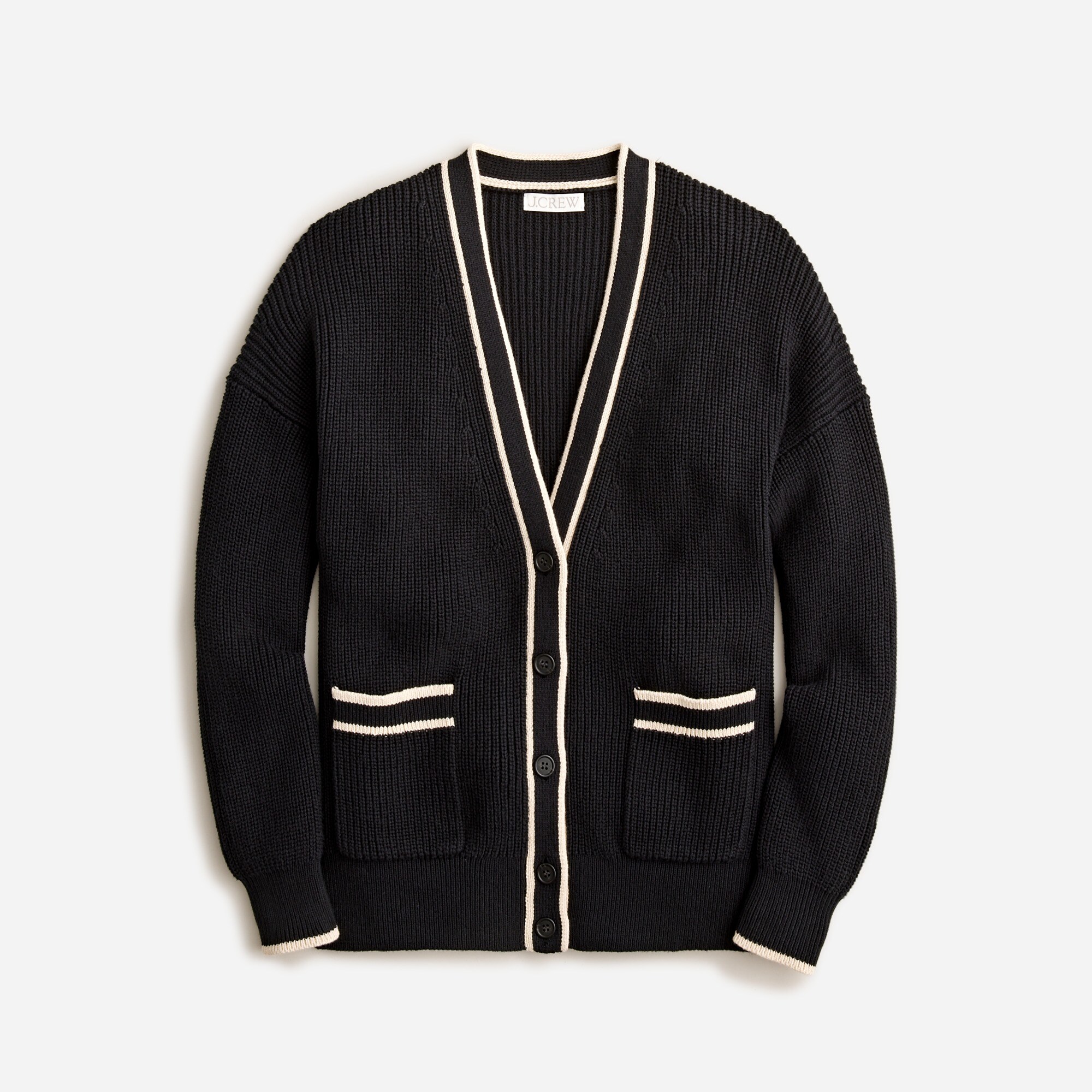 Tipped V-neck cotton cardigan sweater