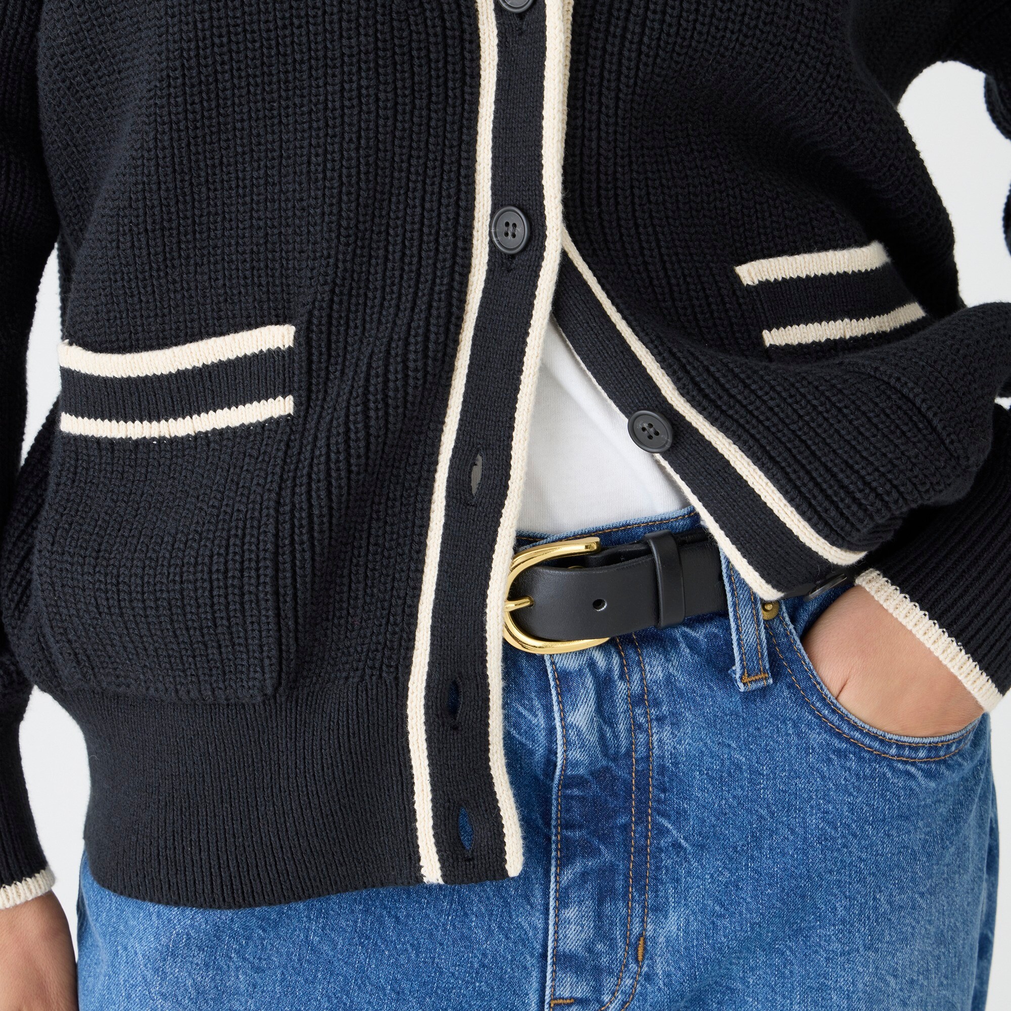 Tipped V-neck cotton cardigan sweater