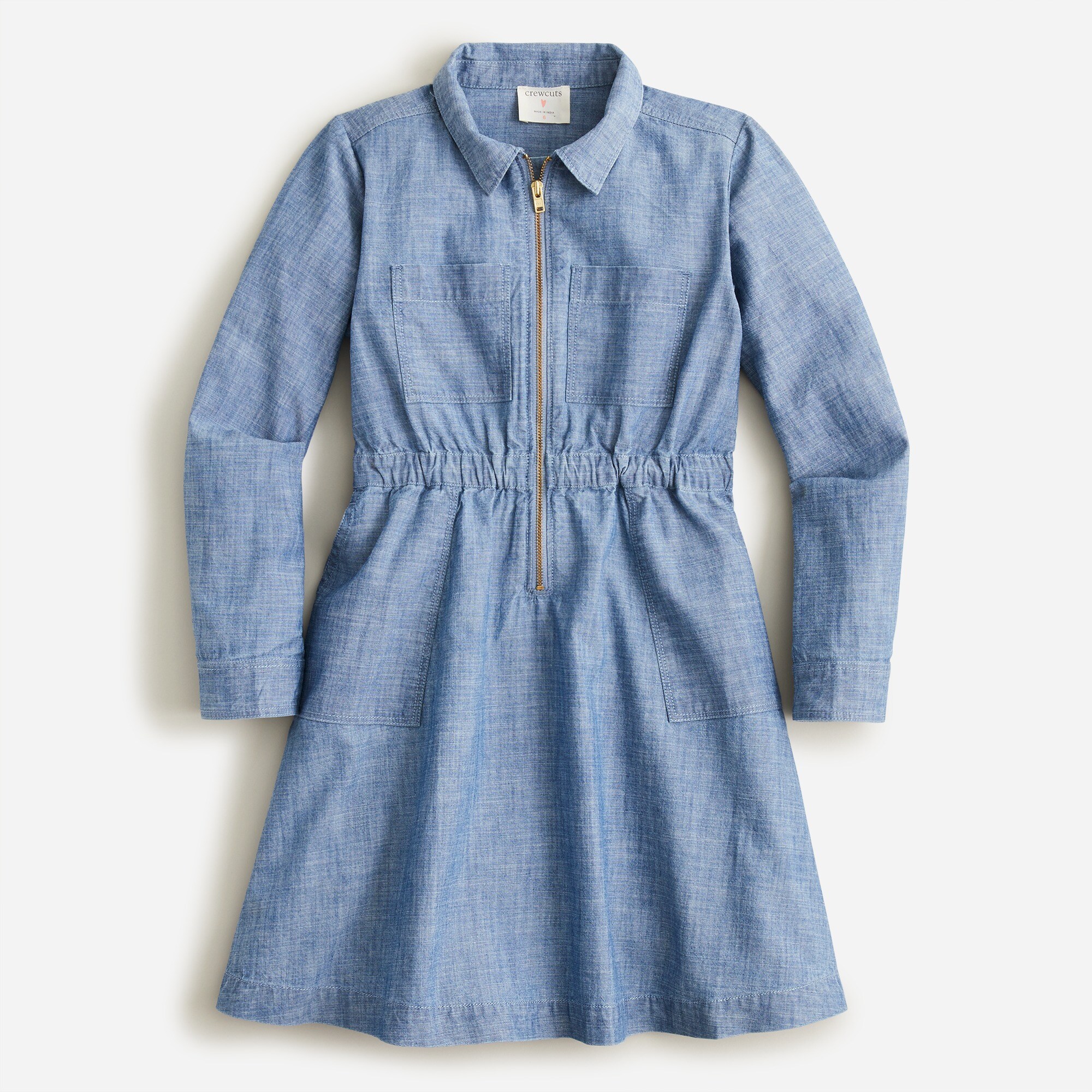 Girls' chambray zip-front field dress