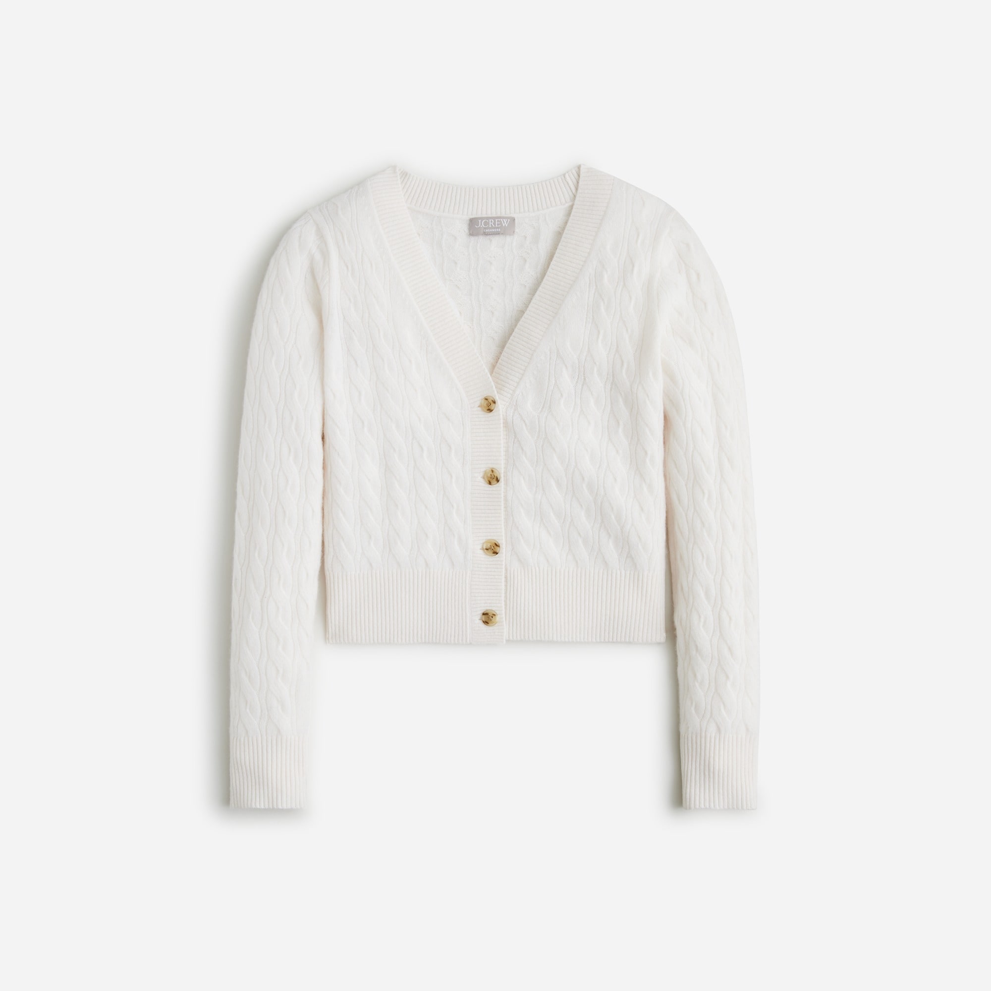 Cashmere Shrunken Cable-knit V-neck Cardigan Sweater For Women | J