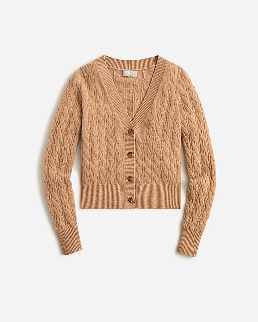  Cashmere shrunken cable-knit V-neck cardigan sweater