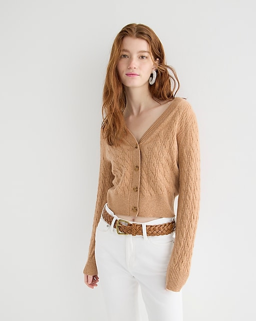 womens Cashmere shrunken cable-knit V-neck cardigan sweater