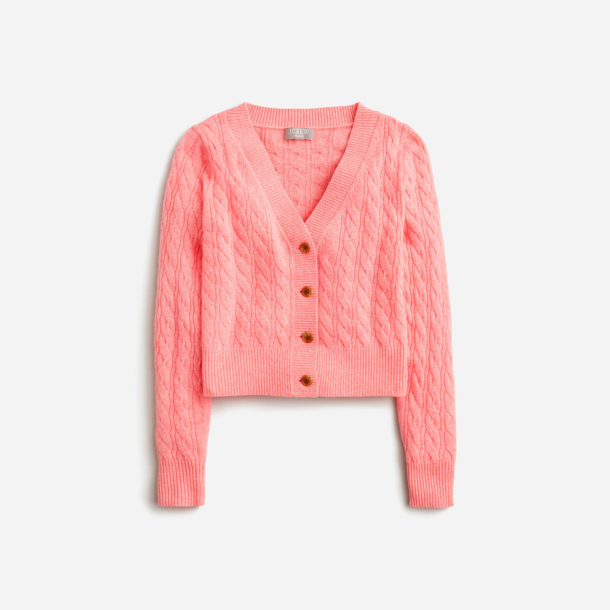 Cashmere shrunken cable-knit V-neck cardigan sweater