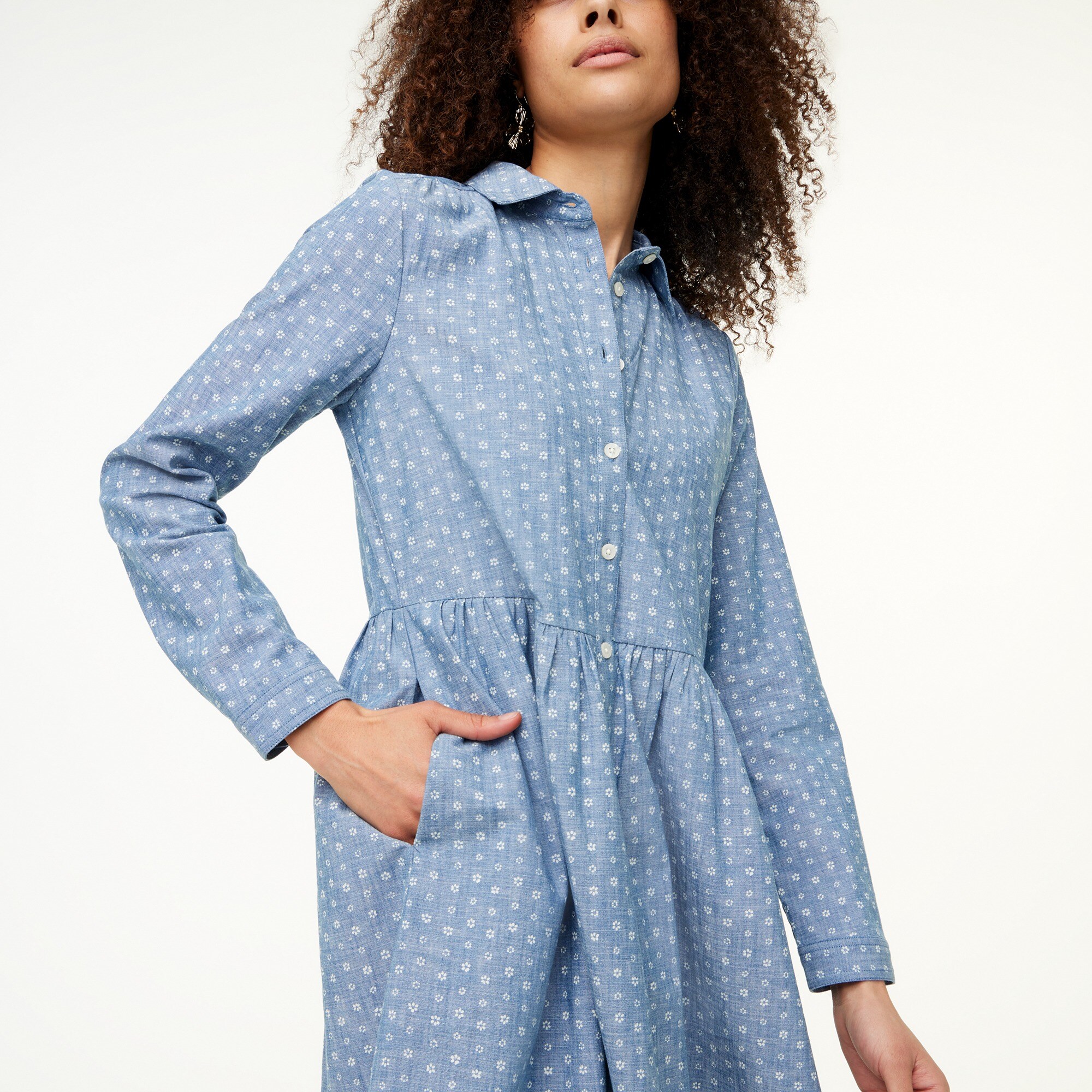 factory: printed collared mini shirtdress for women, right side, view zoomed