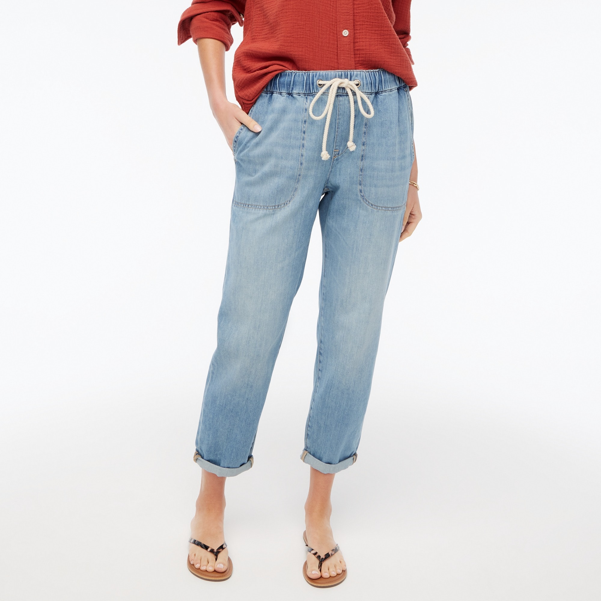 Factory: Denim Jogger Pant With Rope Tie Closure For Women