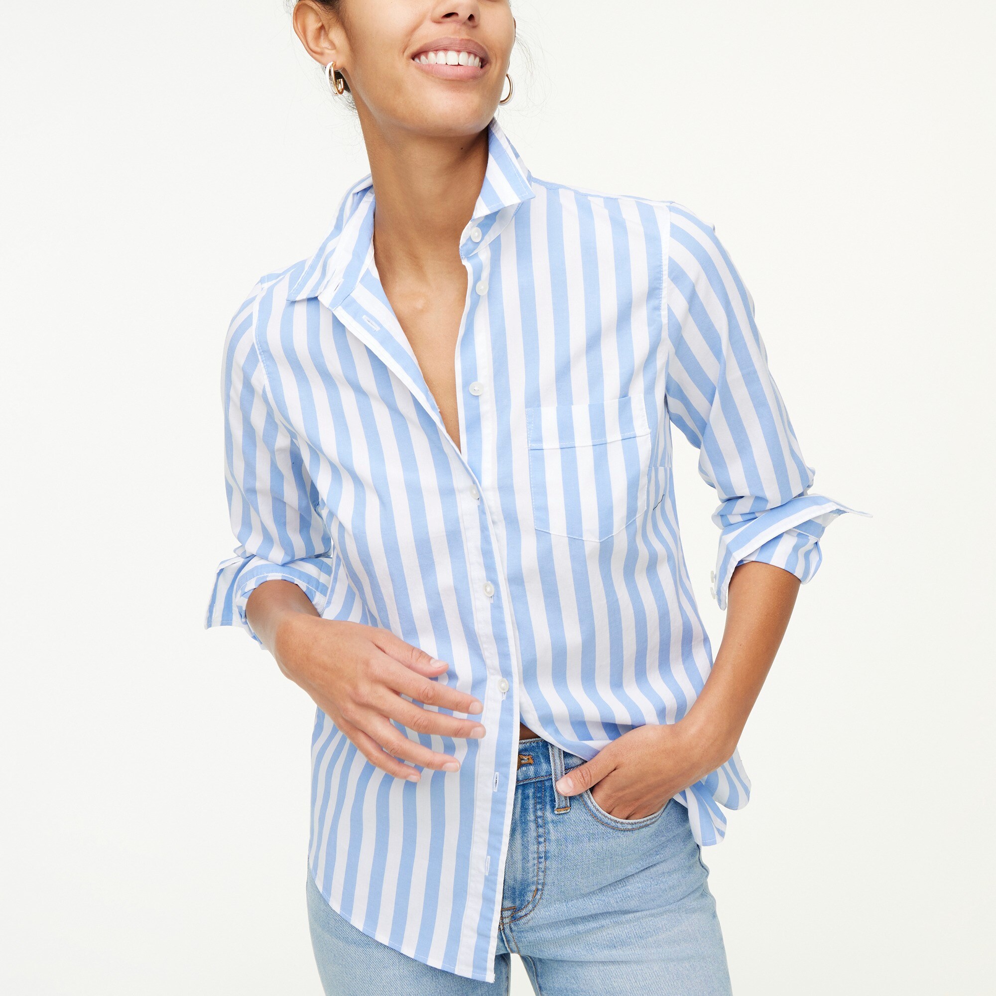 factory: poplin signature shirt for women, right side, view zoomed