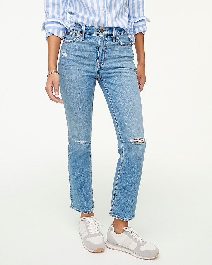 factory: flare crop jean in all-day stretch for women, right side, view zoomed