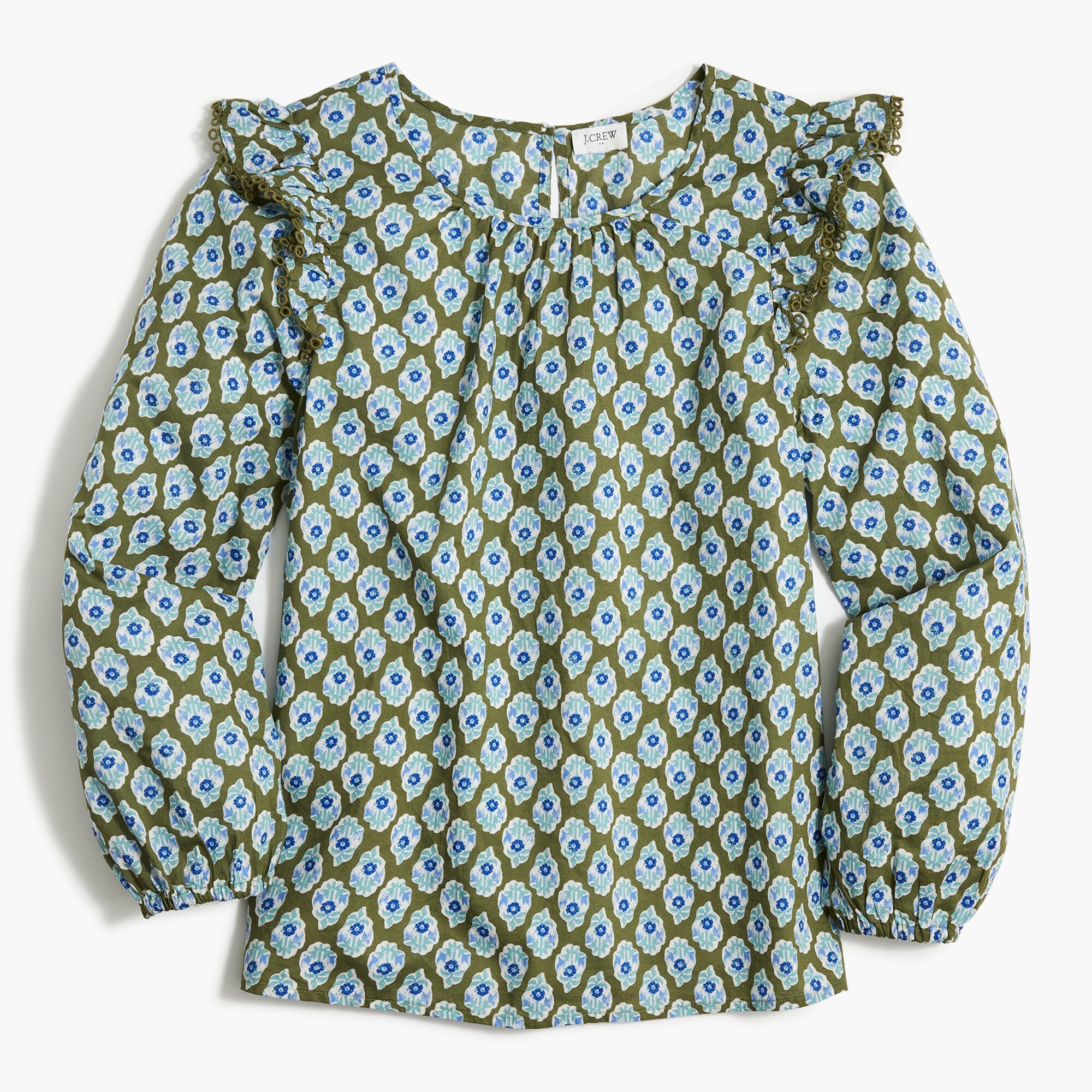 printed ruffle-shoulder top for women