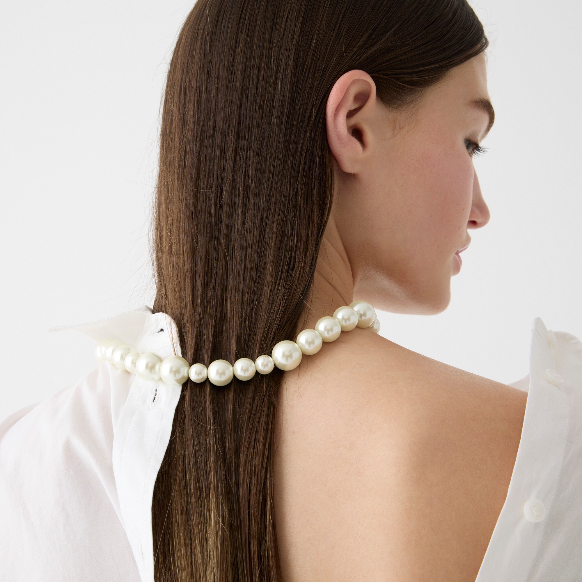 j.crew: pearl ball necklace for women, right side, view zoomed